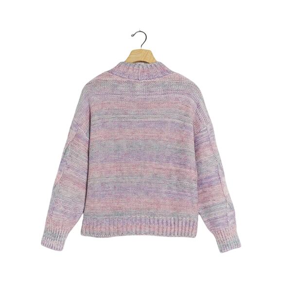 Maeve Anthropologie Multicolor Cable Knit Sweater Large Pastel Purple Pink - Picture 7 of 10